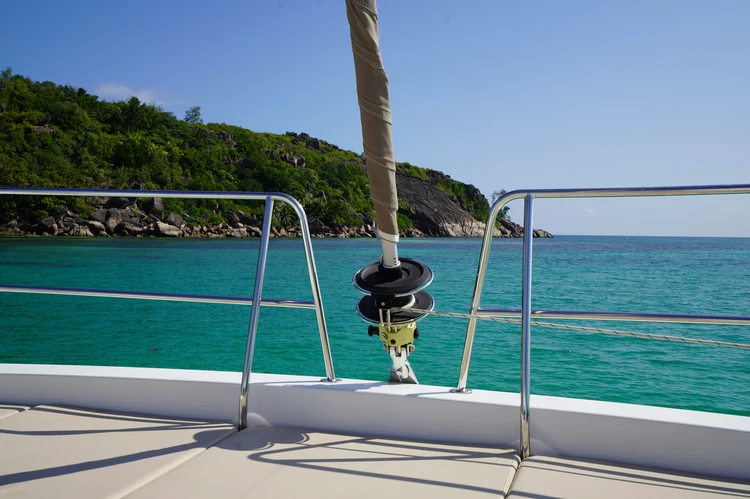 A boat within land view